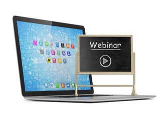 Laptop with chalkboard, webinar, online education concept