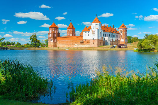 beautiful medieval castle and a lake in Belarus