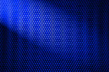 spotlight on blue metallic mesh background.