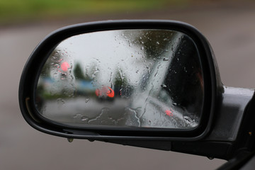 side mirror in the rain
