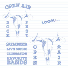 Hand drawn vintage logo collection. Design elements for cards, posters, prints. Bull skull and festival motives.
