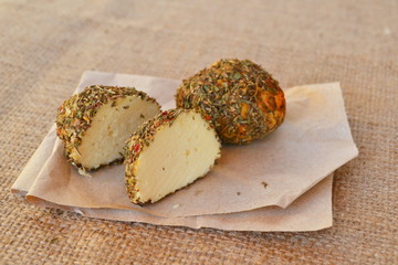 Small Swiss hard cheese balls Belper Knolle made from cow's milk 
