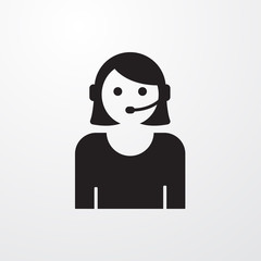 Call center woman with headset icon for web and mobile.