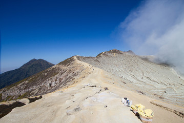 Sunrise at Kawah Ijen, panoramic view, Indonesia