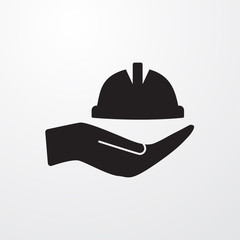 Hardhat with hand icon for web and mobile
