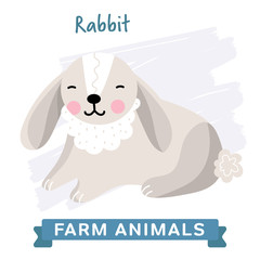 Rabbit isolated, vector illustration. Farm Animals Series. 