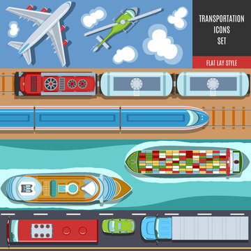 Transportation Colorful Icons Set