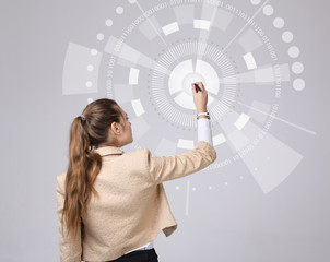 Future technology. Woman working with futuristic interface 