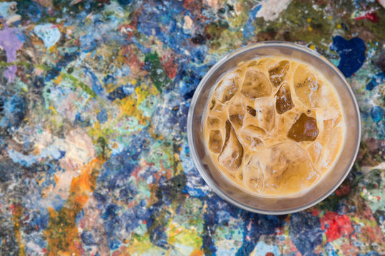 Iced Coffee On Grunge Paint Poster Color Background