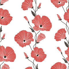 Seamless red and black floral pattern. Vector illustration