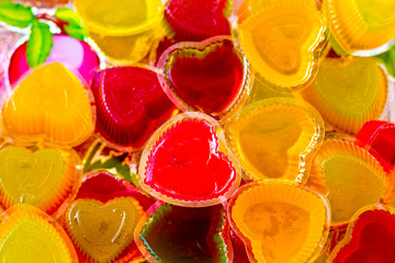 jelly shape heart gelatin sweet dessert in the dish on the table