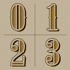 Western alphabet letters vintage numbers design vector (0,1,2,3)