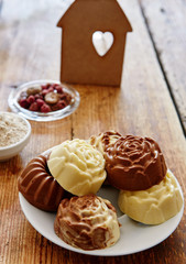 Dietary cakes on a wooden background