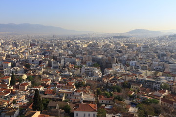 Fototapeta premium Athens view from Acropolis hill at the sunrise, Greece