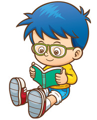 Vector illustration of cartoon Boy reading a book