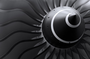 Turbine blades of turbo jet engine for passenger plane, aircraft concept, aviation and aerospace industry  - 102796850