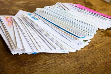 Stack of old paper letters 