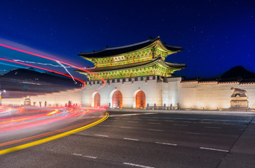 Korea,Gyeongbokgung palace at night in Seoul, South Korea