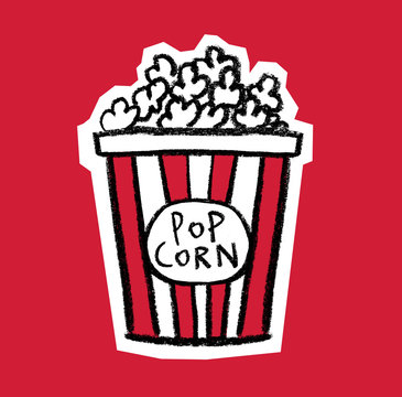 Box of pop corns on red background