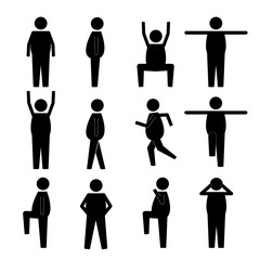 Fat Obese Human Action Poses Postures Stick Figure Pictogram Icons