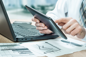 The concept of success in business. A career Businessman in the office