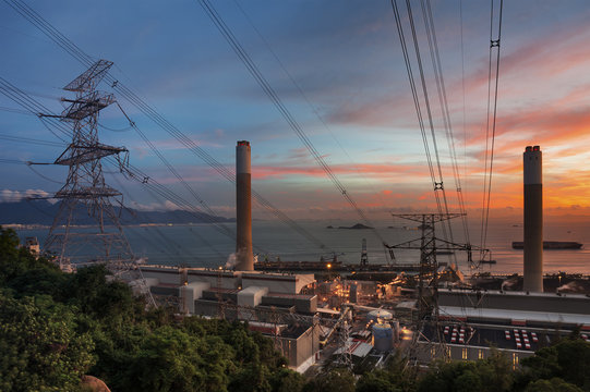 Power station at dusk