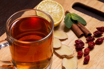 Ginger tea with mint and lemon