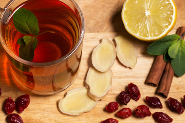 Ginger tea with mint and lemon