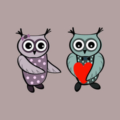 couple cute owl love heart