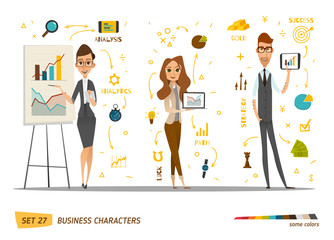 Business characters set. Working time in office