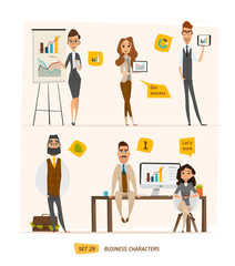 Business characters set. Working time in office