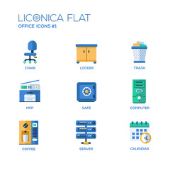 Set of modern office flat design icons and pictograms 