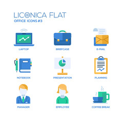 Modern office and business flat design icons, pictograms set