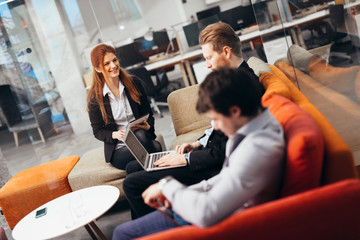 Business people conversation. Technology at hand