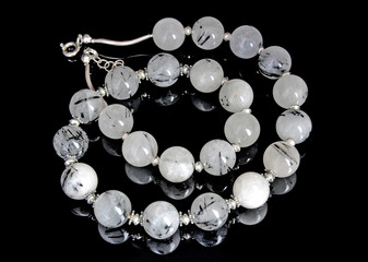 Necklace of silver beads and quartz tourmaline