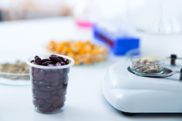 Chemical Laboratory of the Food supply . Food in laboratory, dna modify .Toning image.
