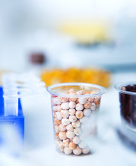 Chemical Laboratory of the Food supply . Food in laboratory, dna modify .Toning image.