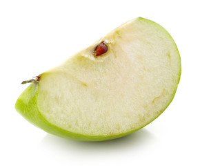 Slice of green apple on white background