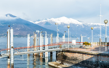 Harbor wall of Luino on the lake Maggiore, Italy