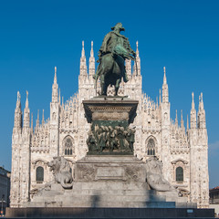 Milan Cathedral and the statue of  Vittorio Emanuele II
