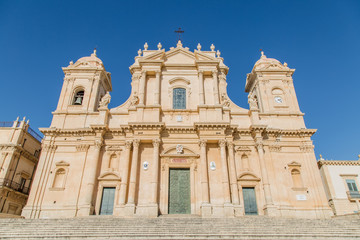 Fototapeta na wymiar Basilica Cattedrale di San Nicolò. Roman Catholic cathedral in Noto in Sicily, Italy. Built in the style of the Sicilian Baroque. 