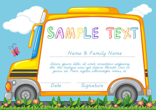 Certificate template with school bus