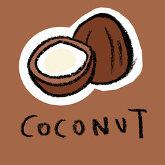 Coconut on brown background