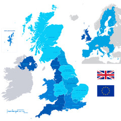 Naklejka premium Mapa administracyjna Wielkiej Brytanii wektorowej
