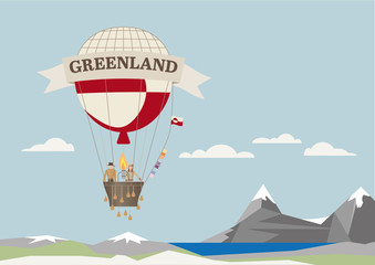 Fototapeta na wymiar Air Balloon with Greenlandian flag and people
