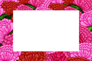 frame of red and pink chrysanthemums with copy space