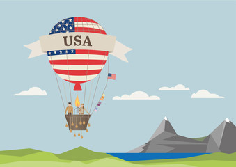 Fototapeta na wymiar Air Balloon with USA flag and people