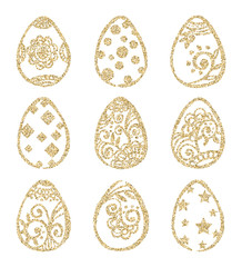 Set of gold Easter eggs