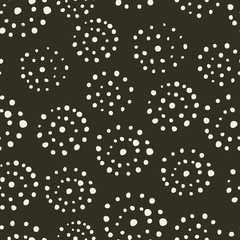 Retro style seamless pattern with circles made from dots. Hand drawn abstract vector illustration