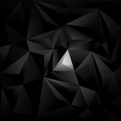 Fototapeta premium Black polygonal vector background. Dark low poly wallpaper with geometric triangles and white spot.
